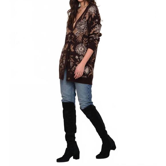 NEW HEARTLOOM long jacquard cardigan in brown pattern - Picture 4 of 4